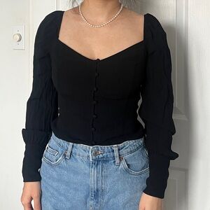 Dynamite Black Puff Sleeve Blouse